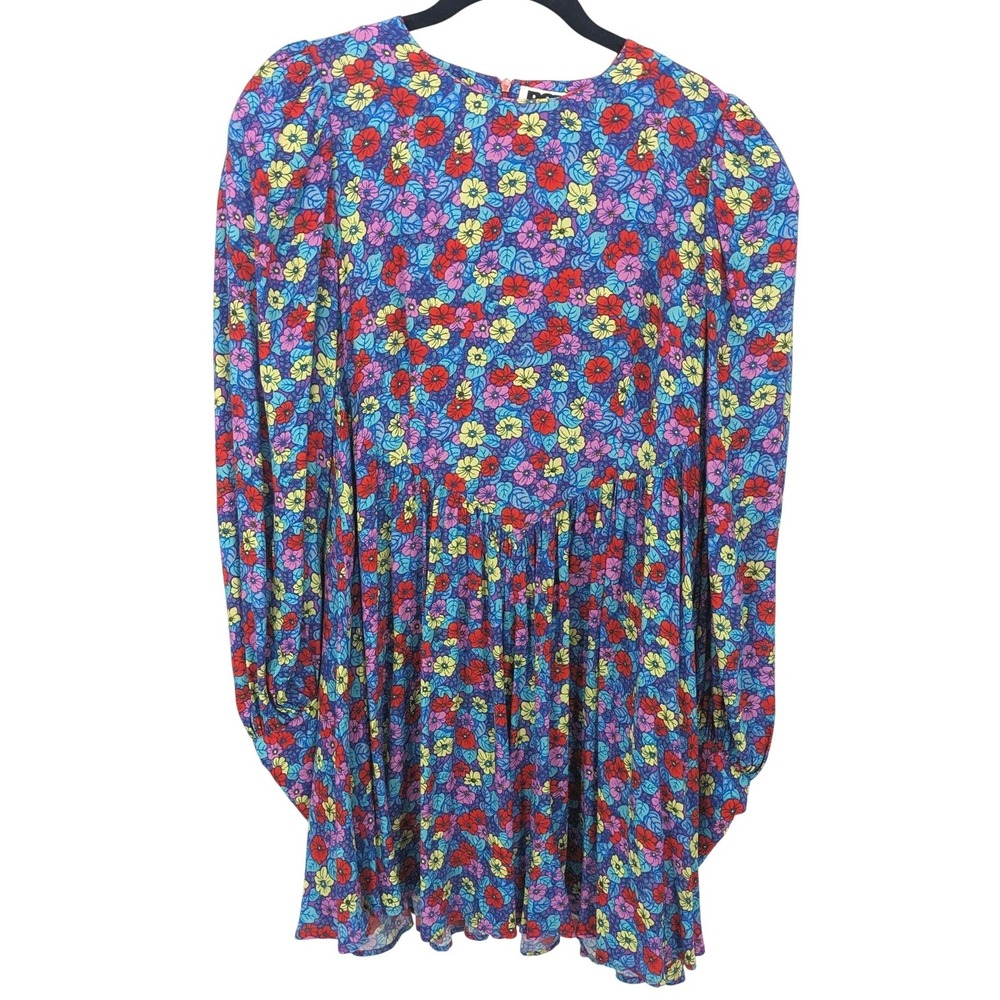 Rotate Birger Christensen Alison Dress 8 Blue Poppy Floral Mini Babydoll Y2K